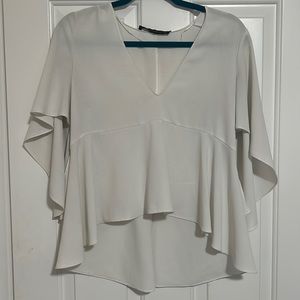 Zara White High Low Blouse with Angel Wing Sleeves